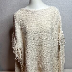 Lauren Ralph Lauren Cream Fringe Knit Poncho Sweater L/XL Boho Oversized